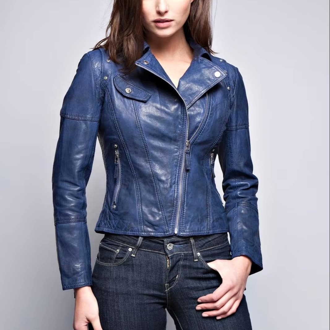 Slim Fit Woman Windproof Bomber Leather Jacket