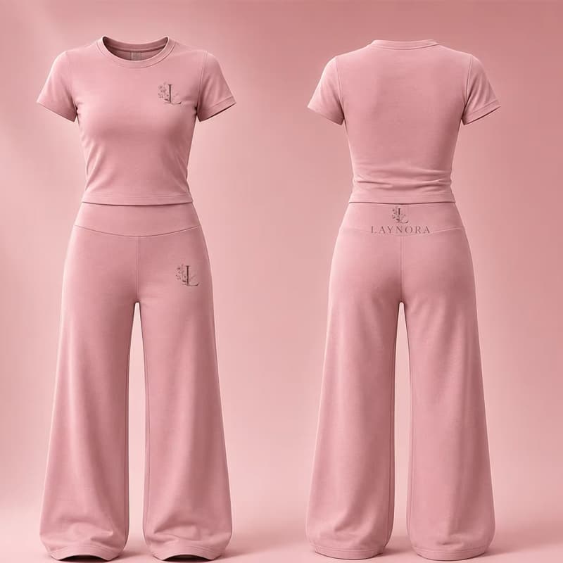 Pink Solid Casual Embroidered Two Piece Yoga Set